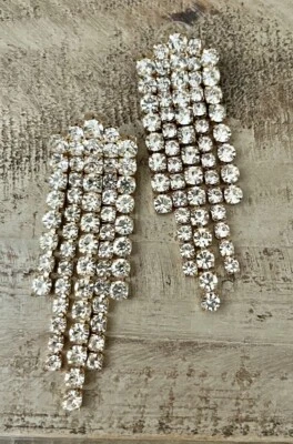 Pendientes de 3" de oro con diamantes de imitación de cristal transparente NUEVOS Foto 1 de 4