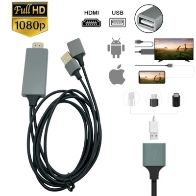 1080P HDMI Mirroring Cable 3Ft Phone to TV HDTV Adapter For iPhone iPad Android - Image 1 of 4