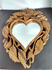 Novica Brand Heart Shaped Mirror with Hand Carved Flowers & Leaves