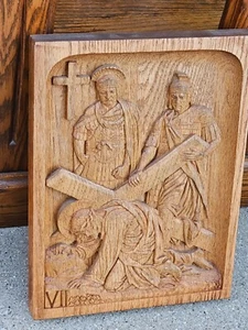 Holy Catholic Antique Oak wood carved Icon station cross Jesus Falls - Picture 1 of 5