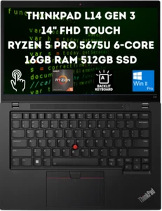 Lenovo ThinkPad L14 Gen 3 14" FHD Touch Ryzen 5 PRO 5675U 16 Go 512 Go SSD 4 ans Wrt - Photo 1/11