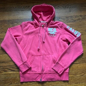 Hollister Y2K 2000s Pink "Cali Love" Damen Hoodie mit Kordelzug und Reißverschluss Gr. L - Bild 1 von 7