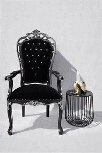 French Louis Style Armchair Black & Silver with Diamonds - Picture 1 of 4