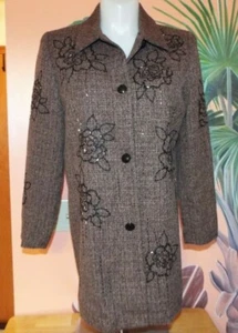 VICTOR COSTA OCASSION LONG DUSTER JACKET. FLORAL EMBROIDERY, BEADS. SIZE MEDIUM - Picture 1 of 9