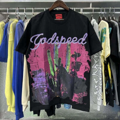 Men Women Godspeed Western Skull Cowboy Cactus Print Casual Short Sleeve T-Shirt - Image 1 of 3