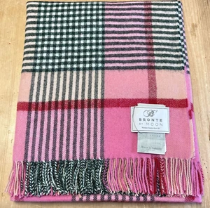 Bronte by Moon Thorpeness Pink Check Throw Blanket Pure New Shetland Wool Sofa - Picture 1 of 2