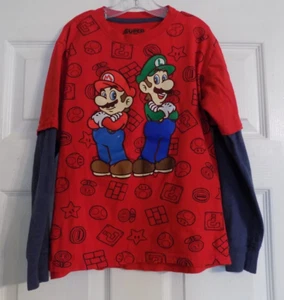 Boy's Super Mario Shirt Size 6-7 Long Sleeve Mario And Luigi On Front Red - Picture 1 of 4