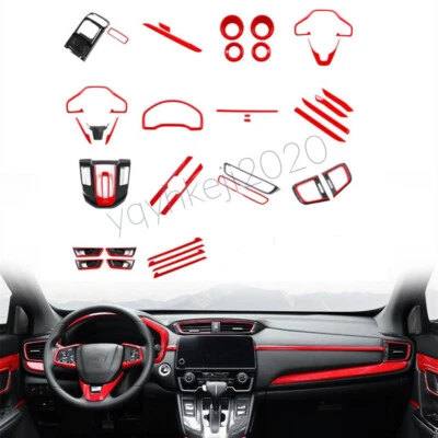 For Honda CRV CR-V 2017-22 Interior Accessories Decor Trim Red+ABS Carbon Fiber — 第 1/4 张图片