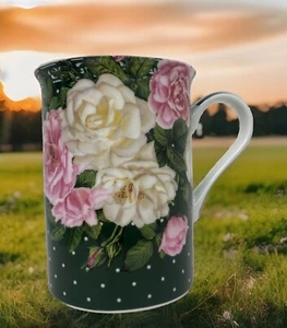 Heath McCabe English Fine Bone China Old English Roses Mug  Green Ground New t29 - Picture 1 of 4