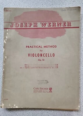 1928 Joseph Werner PRACTICAL METHOD FOR VIOLONCELLO Op. 12 C Fischer Lesson Book - Image 1 of 4