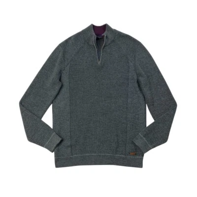 Ted Baker Sweater Mens 4 Gotham Grey Knit Wool Blend Mock Neck Quarter Zip - Image 1 of 4