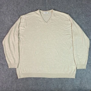 Turnbury Sweater Mens 3XT Beige Extra Fine Merino Wool Gray V Neck - Picture 1 of 14