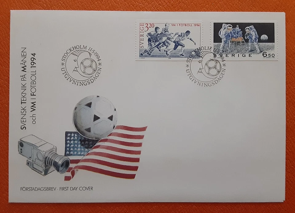 SWEDEN 1994 FDC Football Cup Moon Landing USA Soccer Mi 1834-5 Scott 2082-3 3455 - Image 1 of 2