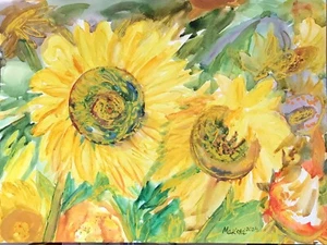 TWO SUNFLOWERS 2. Original Watercolor Painting - Picture 1 of 6