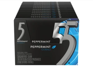 5 Gum Peppermint Cobalt Sugar Free Chewing Gum 15 Pack of 10 Stick Packs - Picture 1 of 7