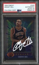 GRANT HILL #33 SIGNED 1994 TOPPS FINEST DETROIT PISTONS ROOKIE CARD PSA AUTO 10