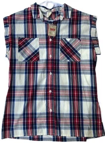 NWT, Levis Shirt Womens Small Button Up Plaid Sleeveless 100% Cotton Casual - Picture 1 of 8