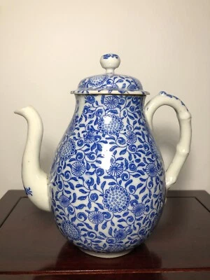 JUEGO TETERA JAPONESA ANTIGUA PINTADA A MANO AZUL BLANCO 19C Foto 1 de 4