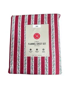 Martha Stewart TWIN Flannel Set 3 Pc. Flat, Fitted, Pillowcase Christmas Holiday - Picture 1 of 1