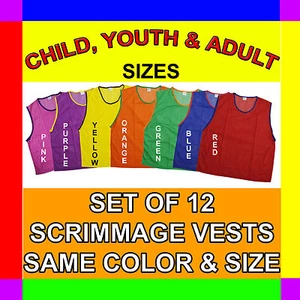 12 SCRIMMAGE VESTS SOCCER BASKETBALL FOOTBALL CHILD YOUTH ADULT PINNIES JERSEYS - Picture 1 of 2