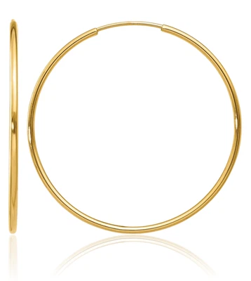 14K Solid Yellow Gold 1.25mm Endless Round Medium Hoop Earrings - Image 1 of 4