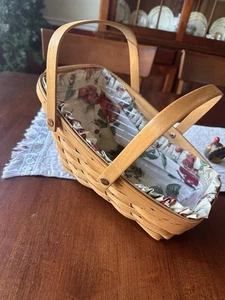 Longaberger Medium Vegetable Basket Double Handles Fruit Print Liner & Protector - Picture 1 of 9