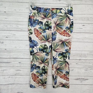Chicos Damen Cropped Hose Gr. 8 blau grün Palmblattmuster mittlerer Bund - Bild 1 von 6