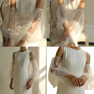 Ethereal Pearls Studded Gloves With Structured Tulle Sleeves Perfect For Bride - Picture 1 of 10