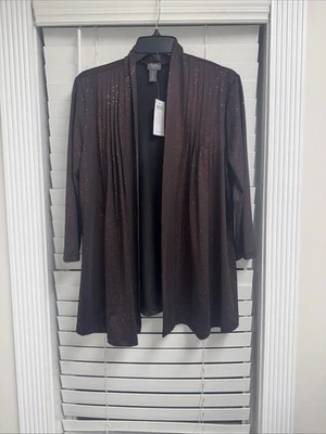 CHICOS Jacket 2 /L Travelers Collection Glitzy Sparkle Open Front 3/4 Sleeve Red - Image 1 of 4