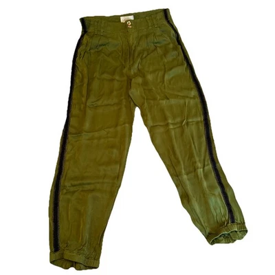 Anthropologie Diandra Satin Pleated Joggers, Green Holiday Size 10 - Image 1 of 4