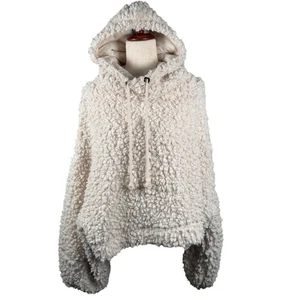 Free People Cream Fuzzy Teddy Sherpa Fleece Hoodie Pullover Size M - Picture 1 of 6