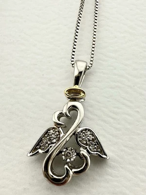 COLAR JANE SEYMOUR 925 E 10K CORAÇÕES ABERTOS DIAMANTE RITMO ANJO 18” K359C - Imagem 1 de 4