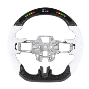 LED Steering Wheel For Ford Mustang White Perforated Leather Carbon Fiber - Picture 1 of 5