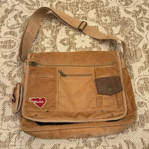 Vintage Mudd 90s Y2K 2000s Tan Crossbody Messenger Large Book Bag Boho Retro - Picture 1 of 24
