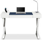 Homeology ADONIS White with Built-In Luxury Dark Blue Leather Pad Office Desk