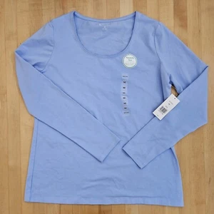 Kim Rogers Womens Stretch Blue Tee Cotton Scoop Neck Top Sz M - Picture 1 of 16