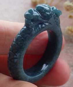 Video Certified Green Natural A Jadeite Jade Dragon Ring NO 11 戒指 # 110087 TS - Picture 1 of 10