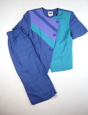 VINTAGE WOMEN'S COLORBLOCK SKIRT SUIT - LESLIE FAY - SIZE 10P - Image 1 of 4