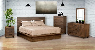 Juego de Dormitorio Amish 5 Piezas Moderno Madera Sólida Corte Áspero Plataforma Panel Cama Queen King Foto 1 de 4