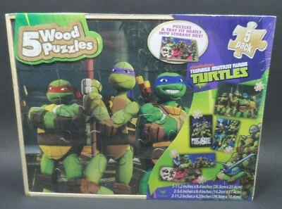 NIB Nickelodeon Teenage Mutant Ninja Turtles 5 Wood Puzzle Storage Box Sealed - Image 1 of 3