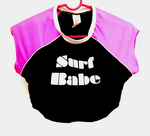 OP Junior Cropped Top Short Sleeve Surf Babe Swimwear Black Pink Padded Bra XL - Picture 1 of 7