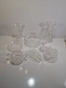 Mixed Lot of 8 PCs Antique American Brilliant Period Clear Cut Crystal ABP, A9 - Picture 1 of 15