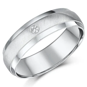 Anillo de boda de diamantes de oro blanco de 9 quilates de 6 mm en forma de corte mate y pulido todos los tamaños - Imagen 1 de 4