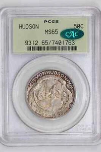 1935 HUDSON SILVER COMMEMORATIVE HALF DOLLAR PCGS MS65 OGH PQ ORIGINAL CAC! - Picture 1 of 2