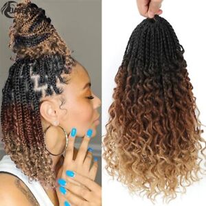 1- 6 Packs Ombre Box Braids Crochet Hair 14 18 inch Braids Hair With Curly Ends