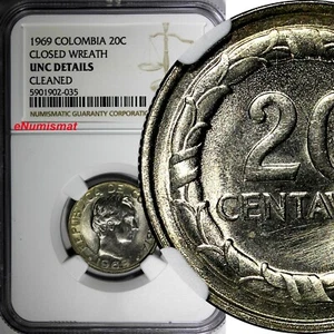 Colombia General Santander 1969 20 Centavos NGC UNC DETAILS KM# 227 (035) - Picture 1 of 4