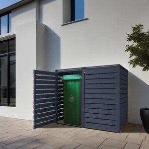 Mülltonnenbox Mülltonnenverkleidung anthrazit Holz 240L Hamburg für 2 Tonnen - Bild 1 von 9