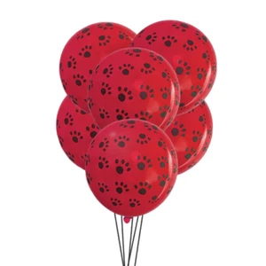 12 PACK Red & Black Paw Print Birthday Party Balloons Decorations Pet Dog Cat - Picture 1 of 2