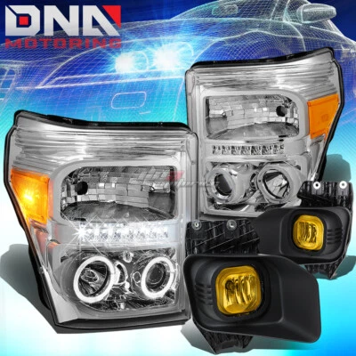 CHROME AMBER DUAL HALO PROJECTOR HEADLAMPS+FOG LAMP+SWITCH FIT 11-16 SUPERDUTY - Imagem 1 de 4