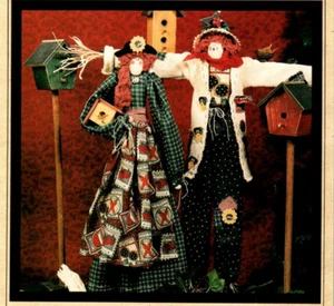 Country Garden Friends Girl & Scarecrow Dolls Wood & Cloth Pattern Long Leggins - Picture 1 of 2